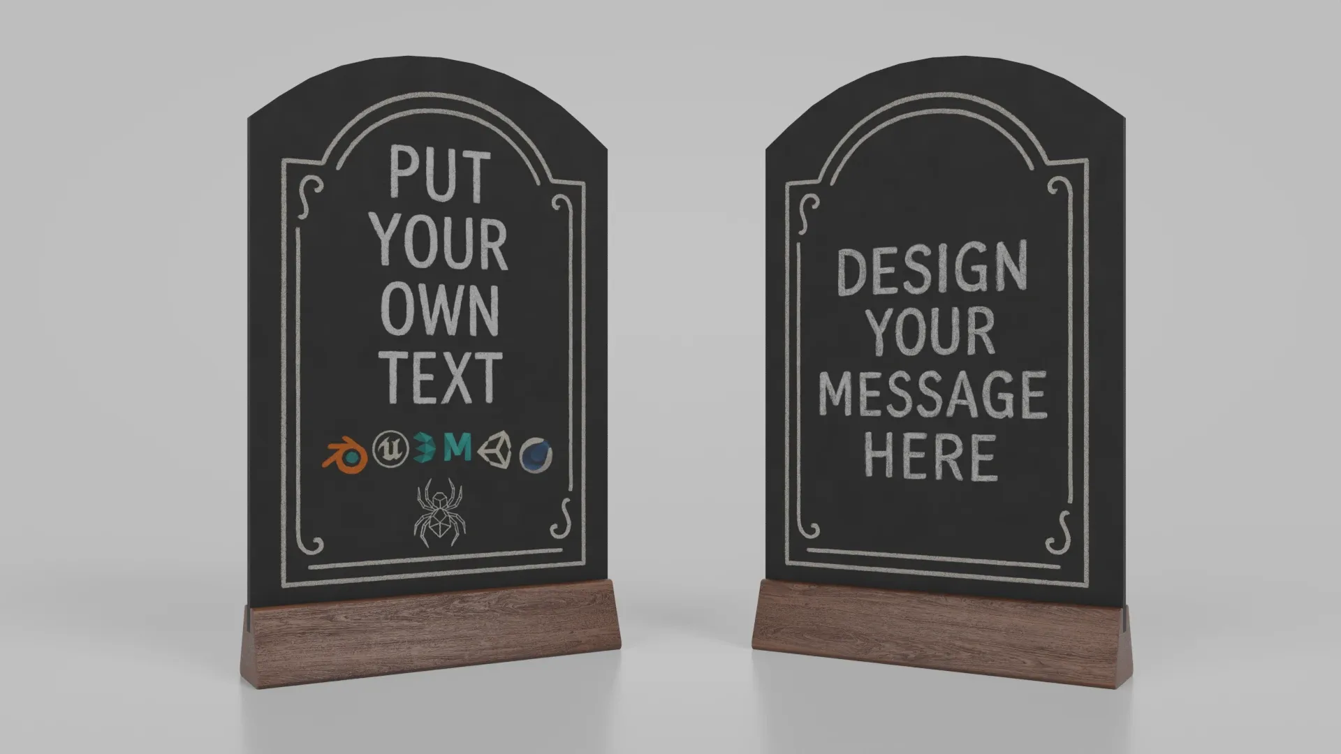 Customizable Countertop Arched-Top Chalkboard with Triangle Stand 3D Model