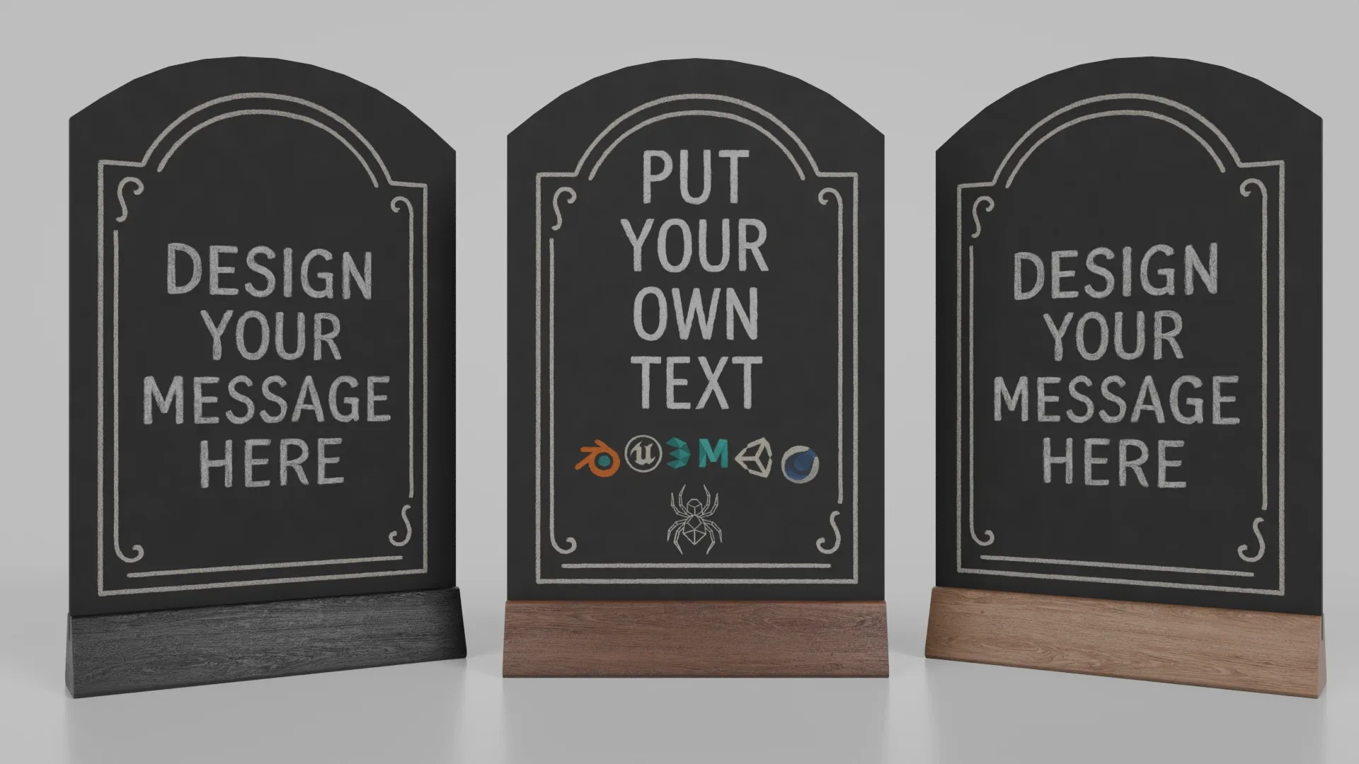 Customizable Countertop Arched-Top Chalkboard with Triangle Stand 3D Model