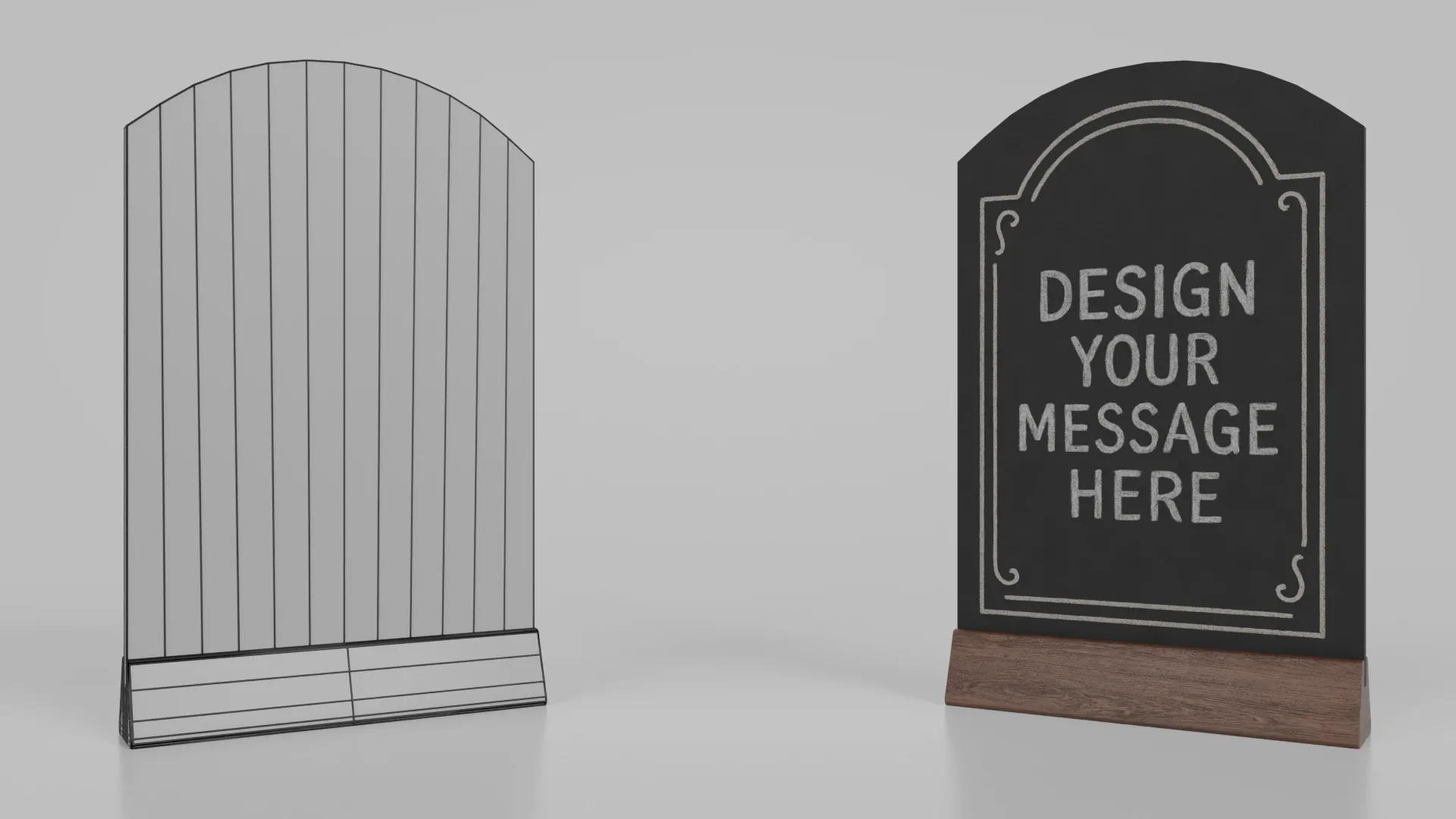 Customizable Countertop Arched-Top Chalkboard with Triangle Stand 3D Model