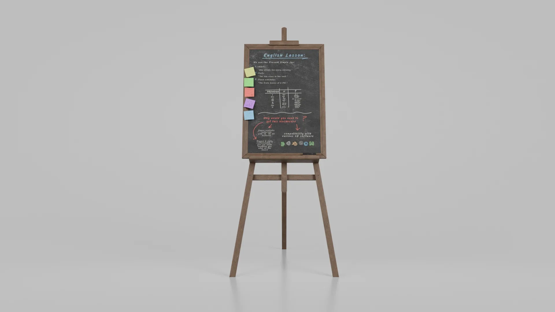 Customizable Wooden Blackboard with Stand - Tall Writing Board 3D Model