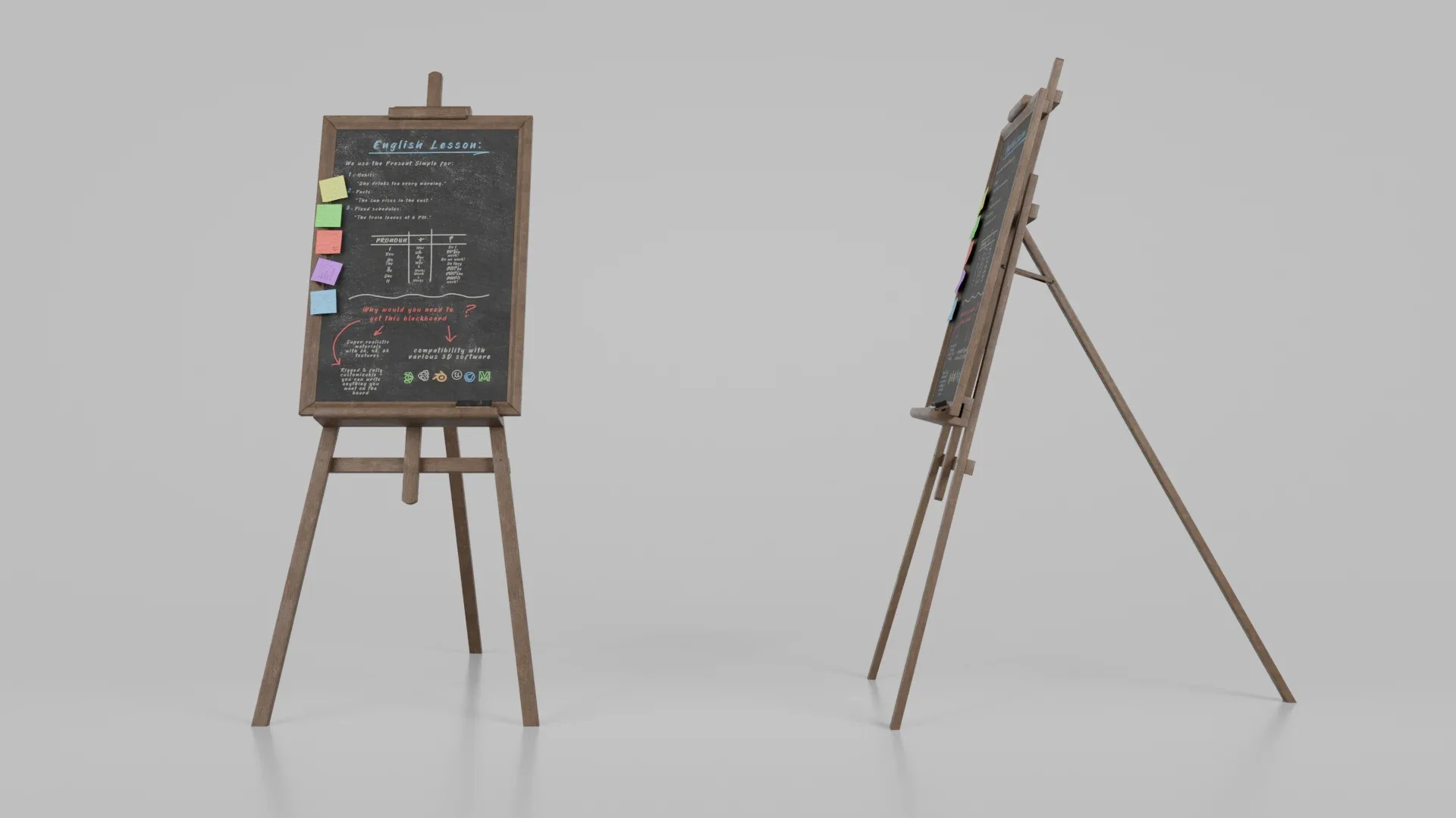 Customizable Wooden Blackboard with Stand - Tall Writing Board 3D Model