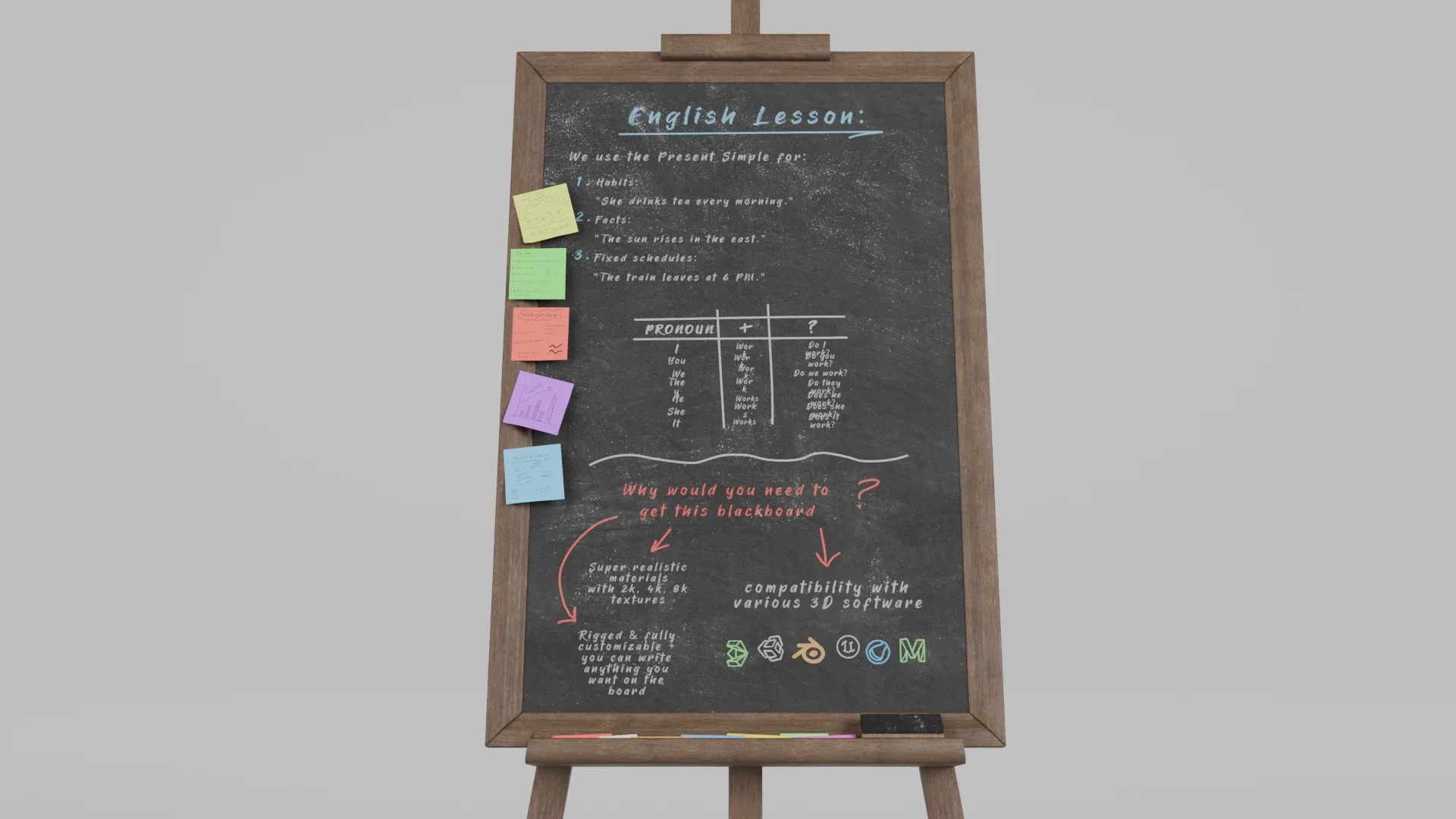Customizable Wooden Blackboard with Stand - Tall Writing Board 3D Model