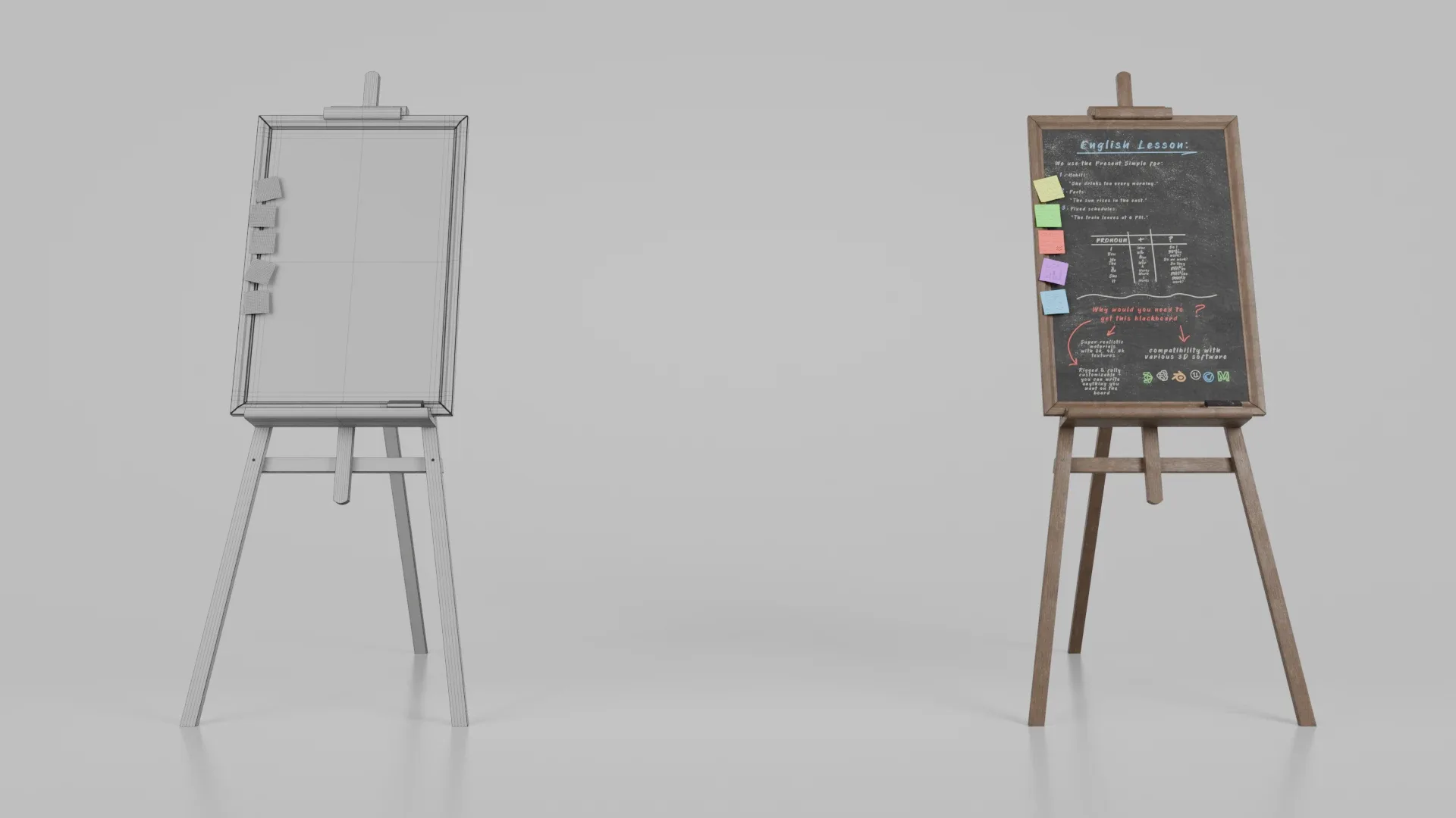 Customizable Wooden Blackboard with Stand - Tall Writing Board 3D Model