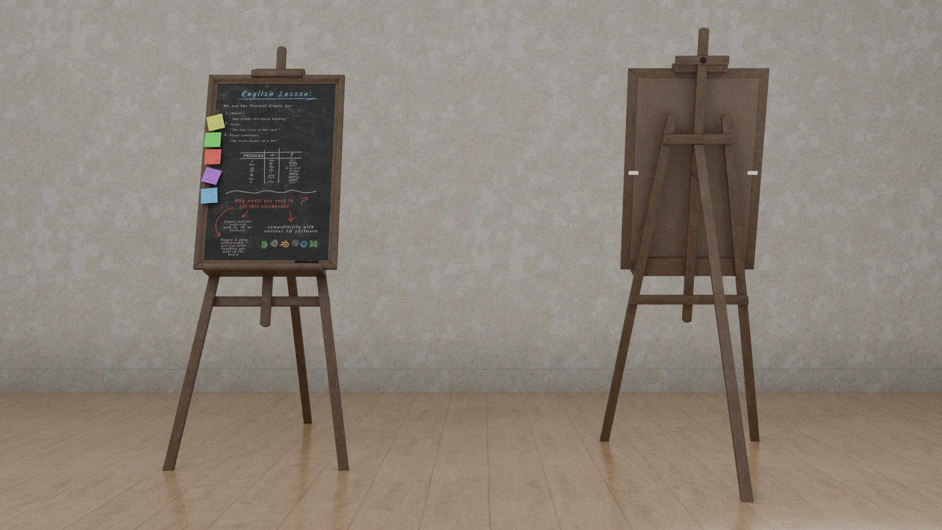 Customizable Wooden Blackboard with Stand - Tall Writing Board 3D Model