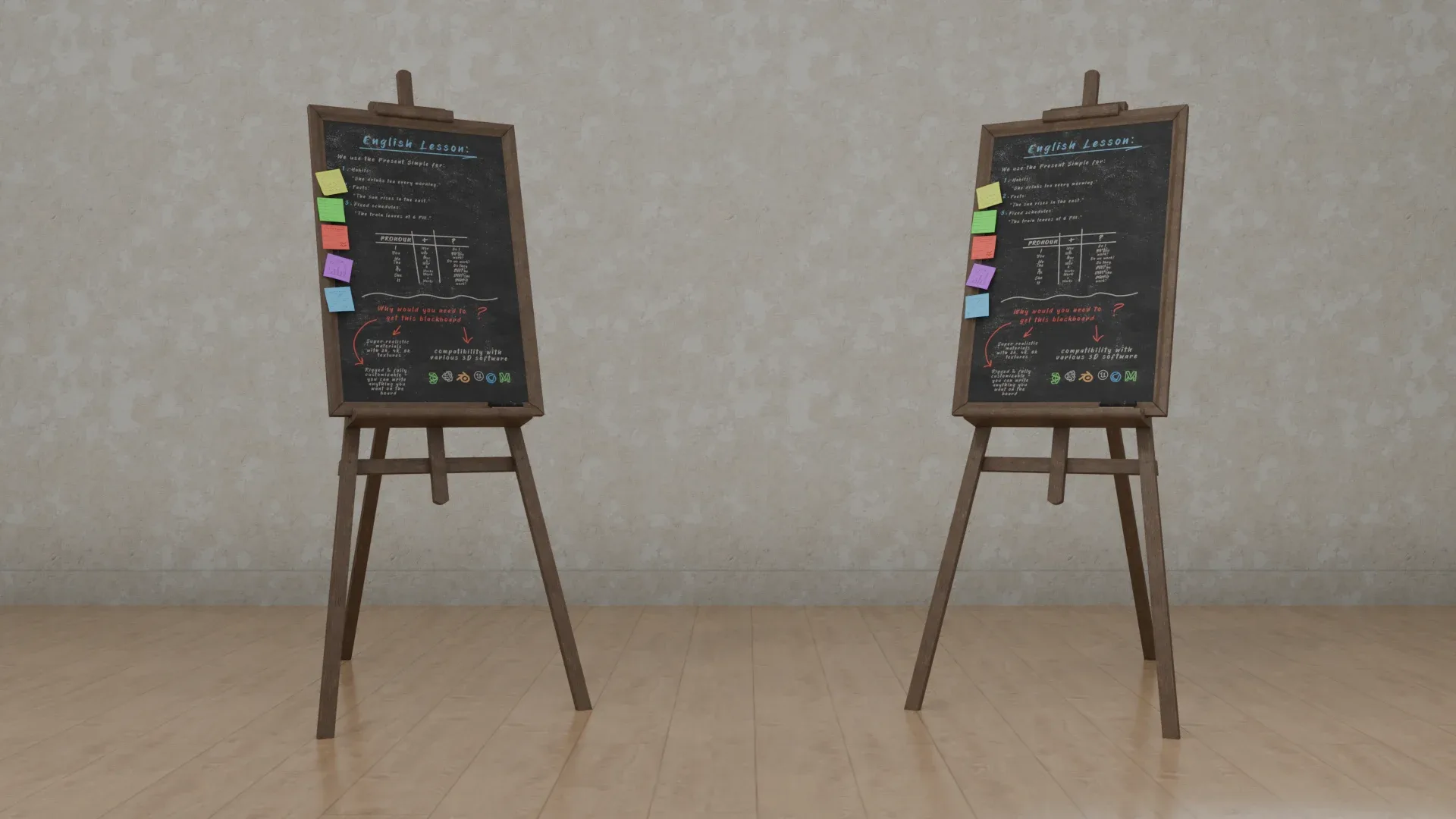 Customizable Wooden Blackboard with Stand - Tall Writing Board 3D Model