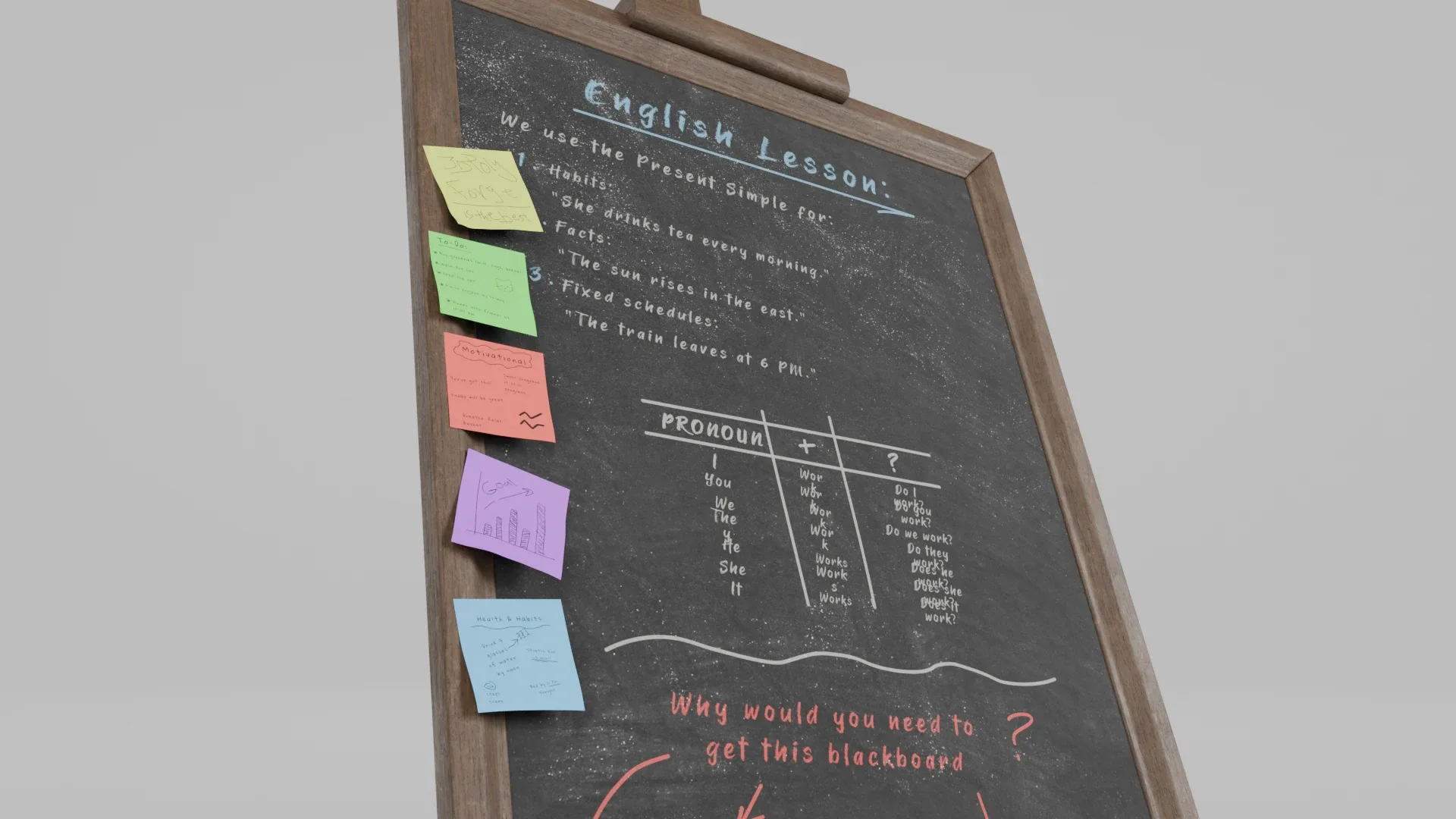 Customizable Wooden Blackboard with Stand - Tall Writing Board 3D Model