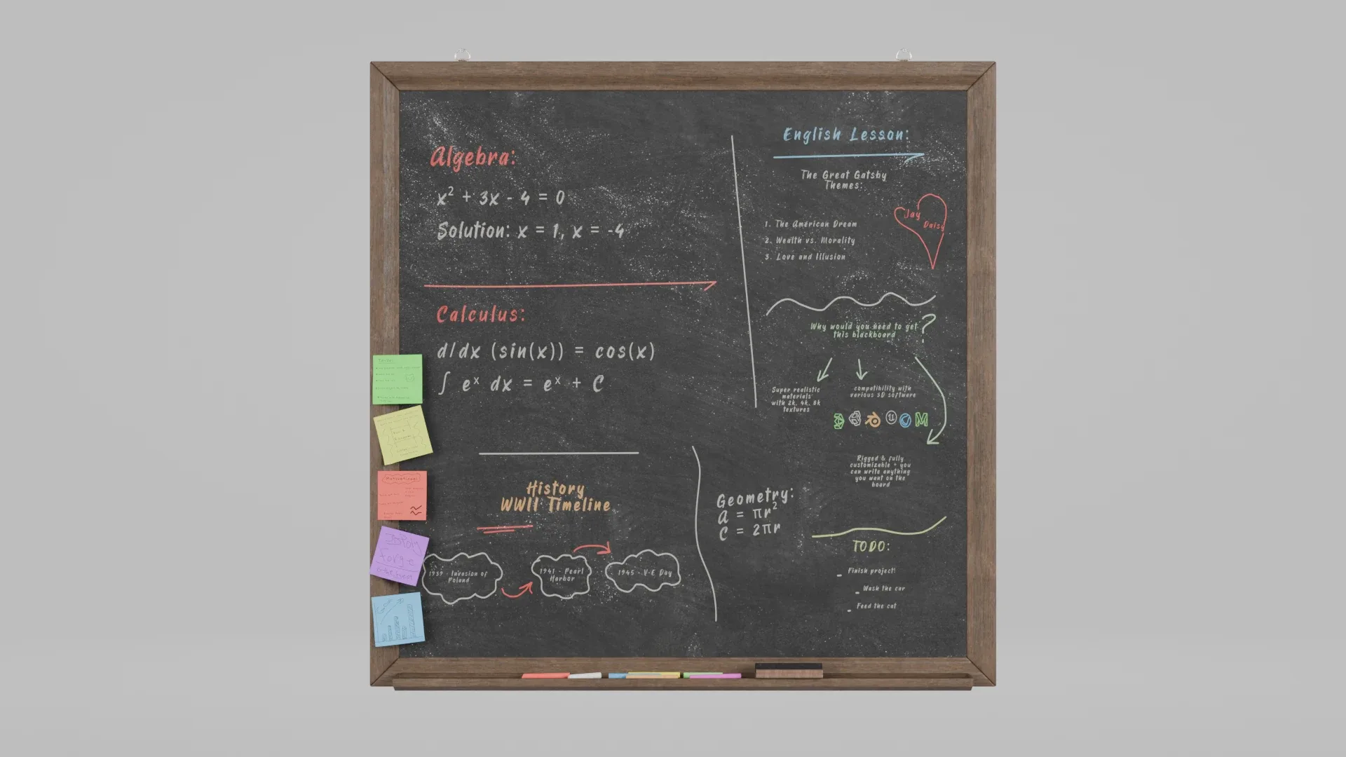 Customizable Wall-Mounted Blackboard - Square Wooden Writing Board 3D Model