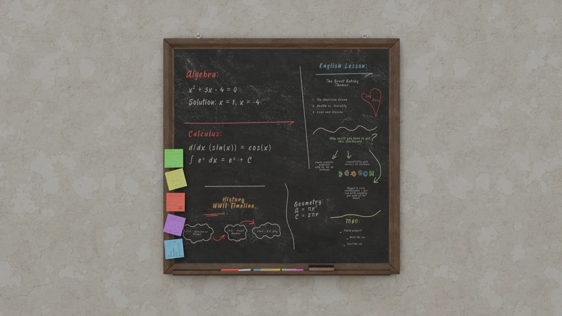 Customizable Wall-Mounted Blackboard - Square Wooden Writing Board 3D Model