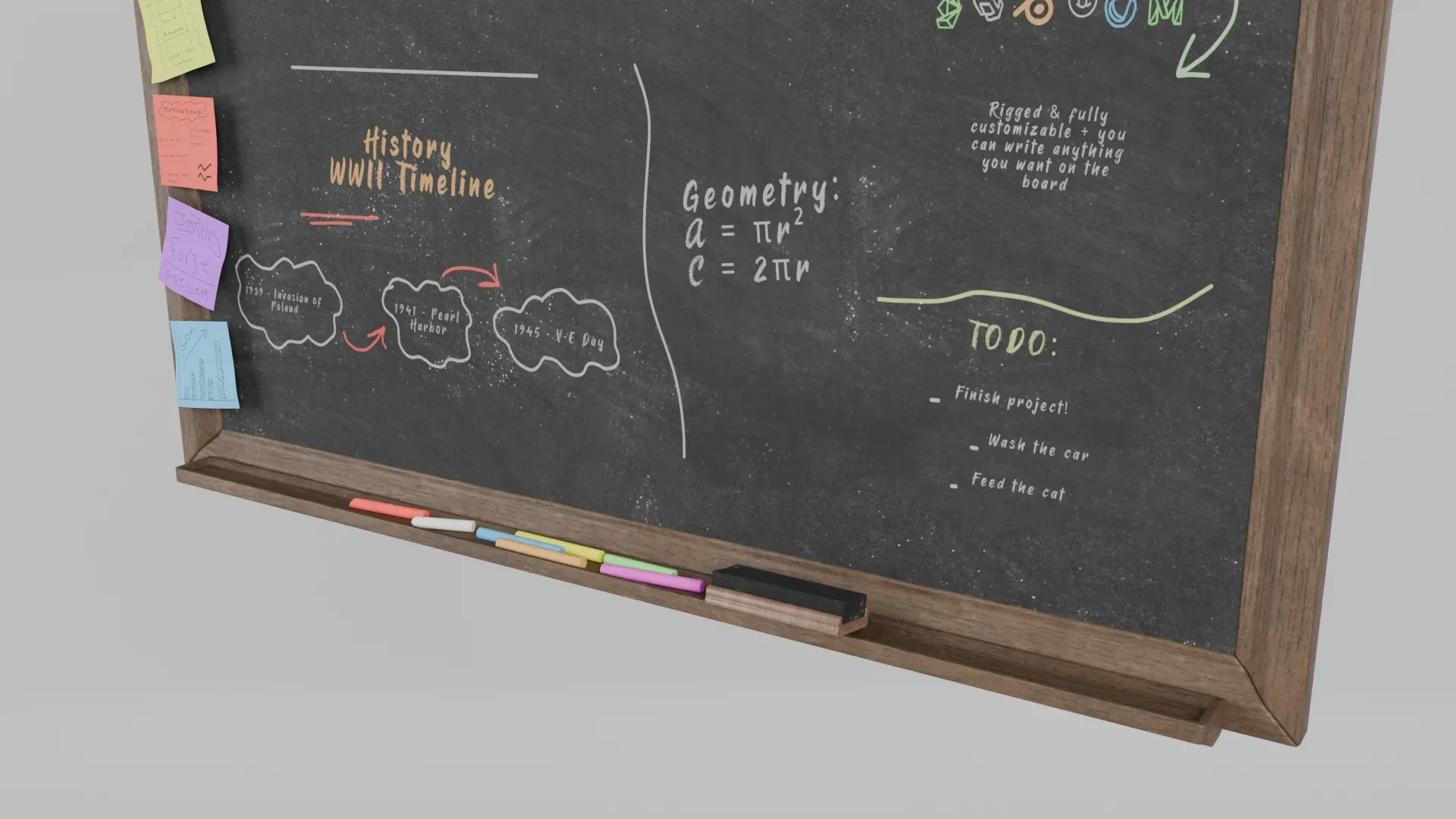 Customizable Wall-Mounted Blackboard - Square Wooden Writing Board 3D Model