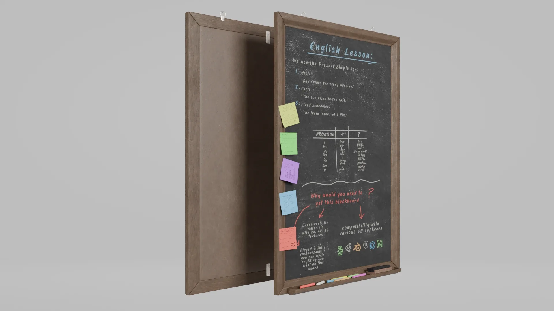 Customizable Wall-Mounted Blackboard - Tall Wooden Writing Board 3D Model