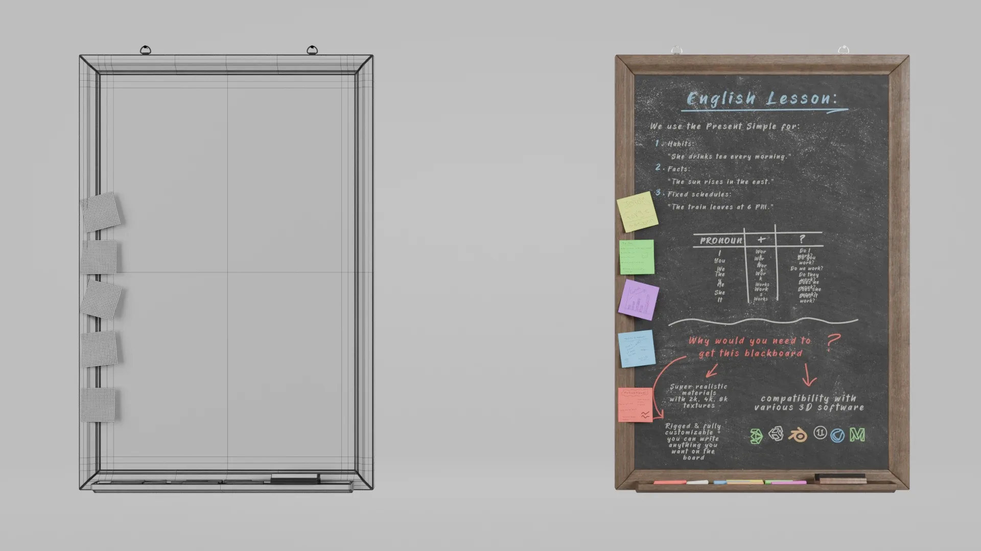 Customizable Wall-Mounted Blackboard - Tall Wooden Writing Board 3D Model