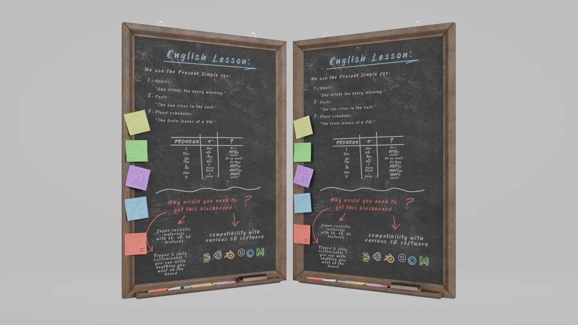 Customizable Wall-Mounted Blackboard - Tall Wooden Writing Board 3D Model
