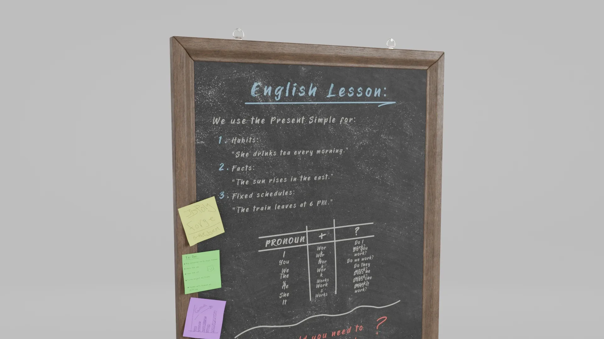 Customizable Wall-Mounted Blackboard - Tall Wooden Writing Board 3D Model
