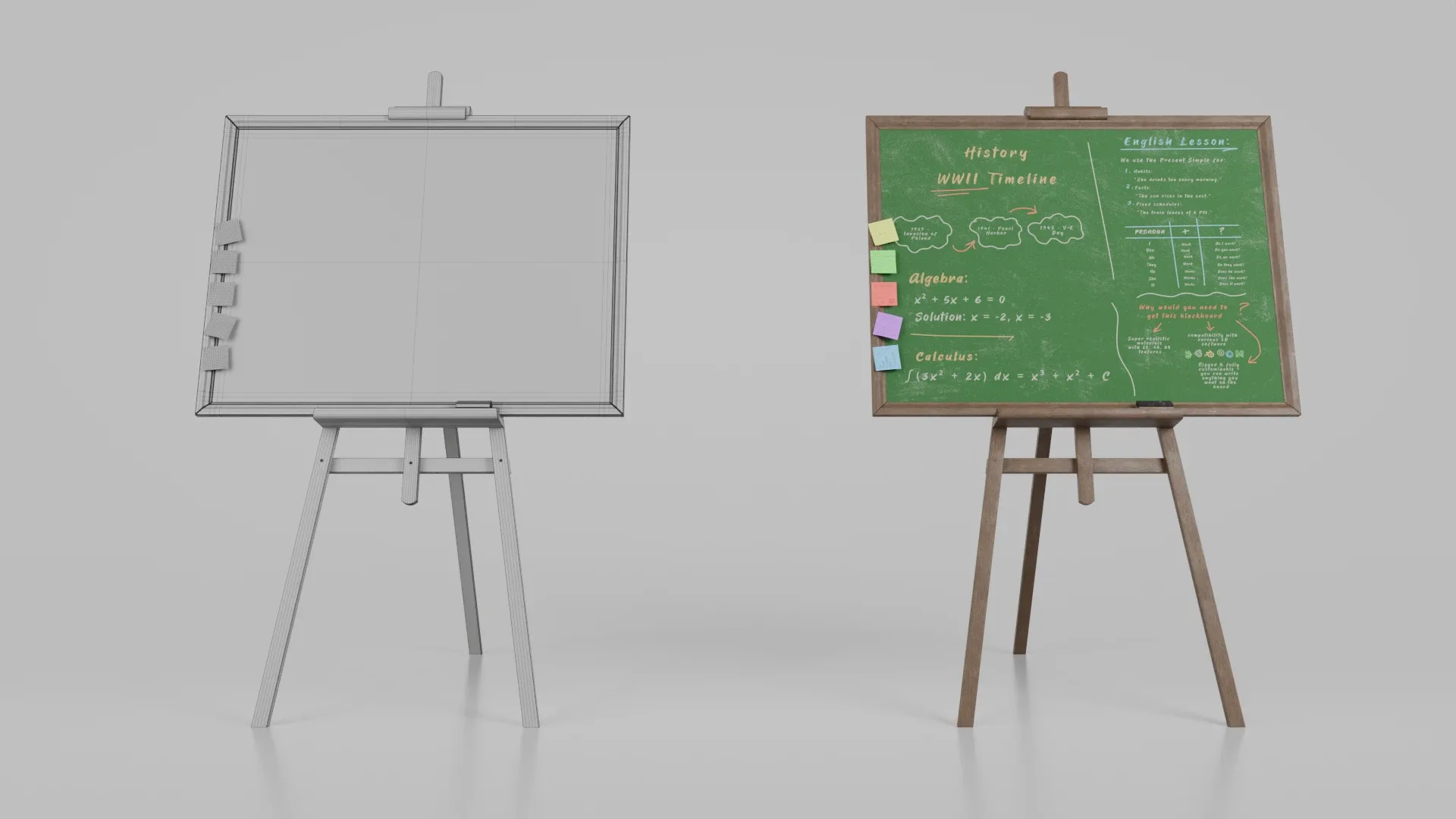 Customizable Wooden Greenboard with Stand - Rectangular Writing Board 3D Model