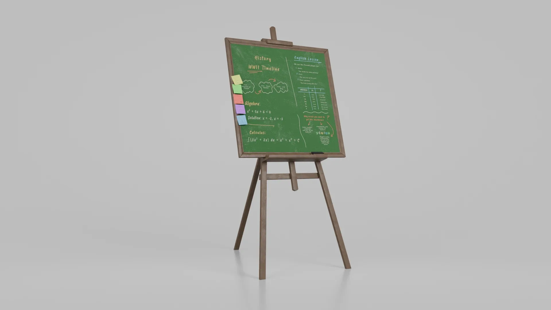 Customizable Wooden Greenboard with Stand - Square Writing Board 3D Model