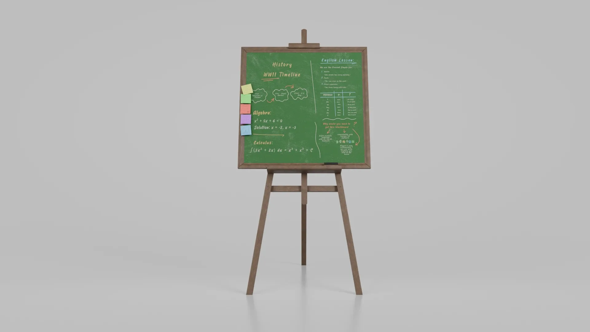 Customizable Wooden Greenboard with Stand - Square Writing Board 3D Model