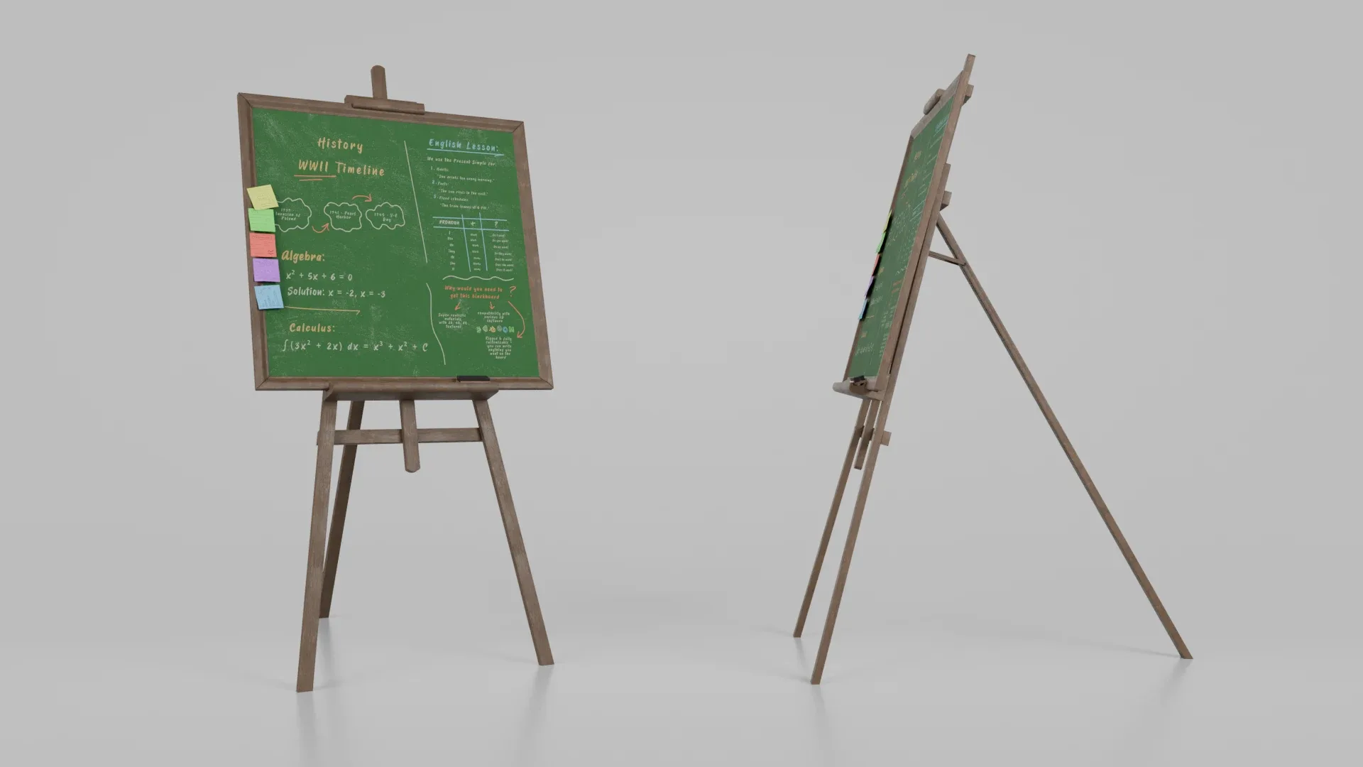 Customizable Wooden Greenboard with Stand - Square Writing Board 3D Model