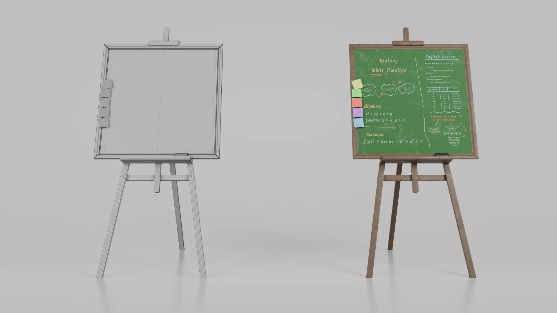 Customizable Wooden Greenboard with Stand - Square Writing Board 3D Model
