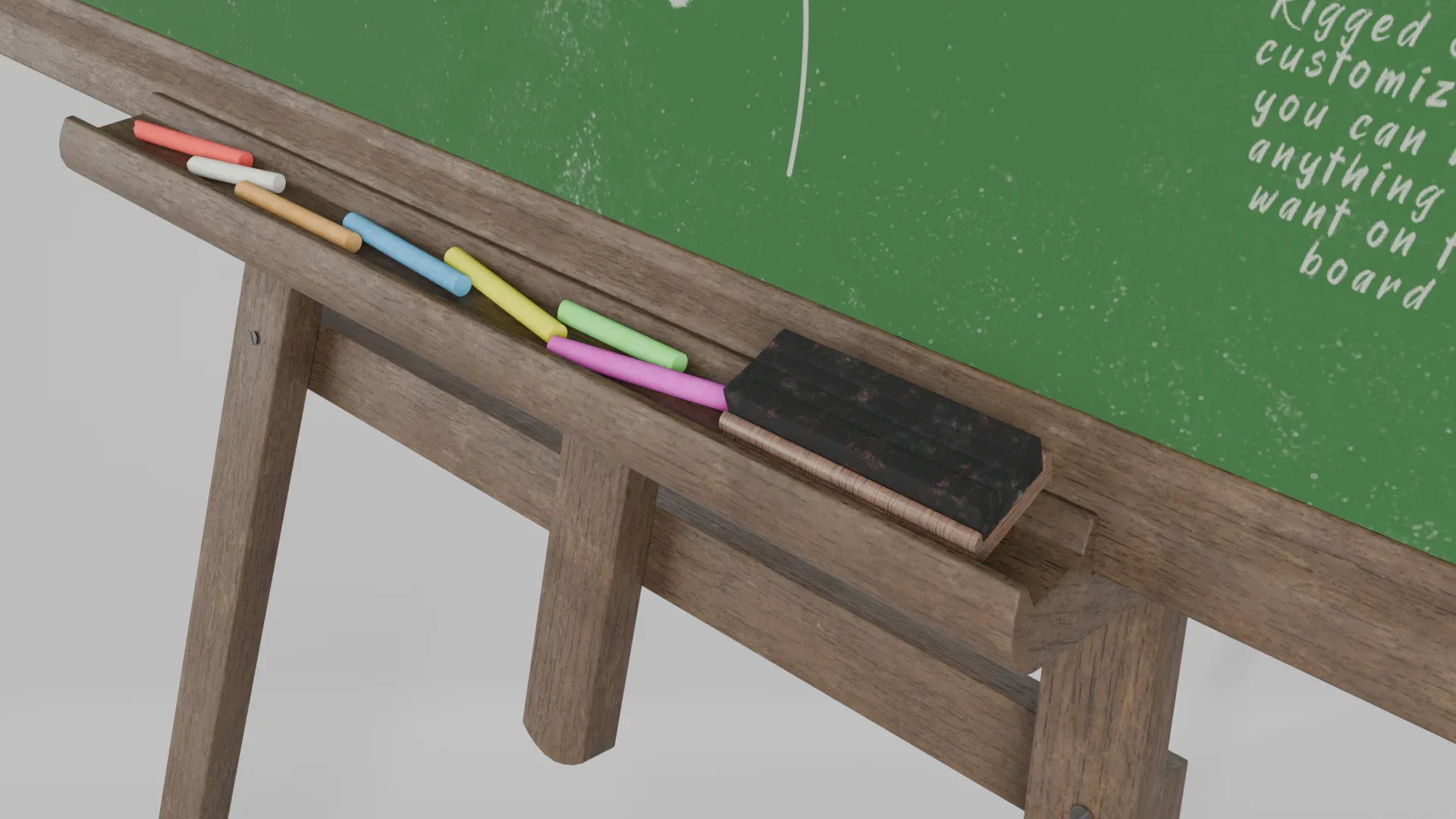 Customizable Wooden Greenboard with Stand - Square Writing Board 3D Model