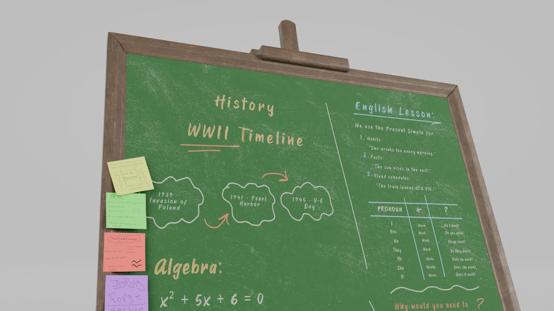 Customizable Wooden Greenboard with Stand - Square Writing Board 3D Model