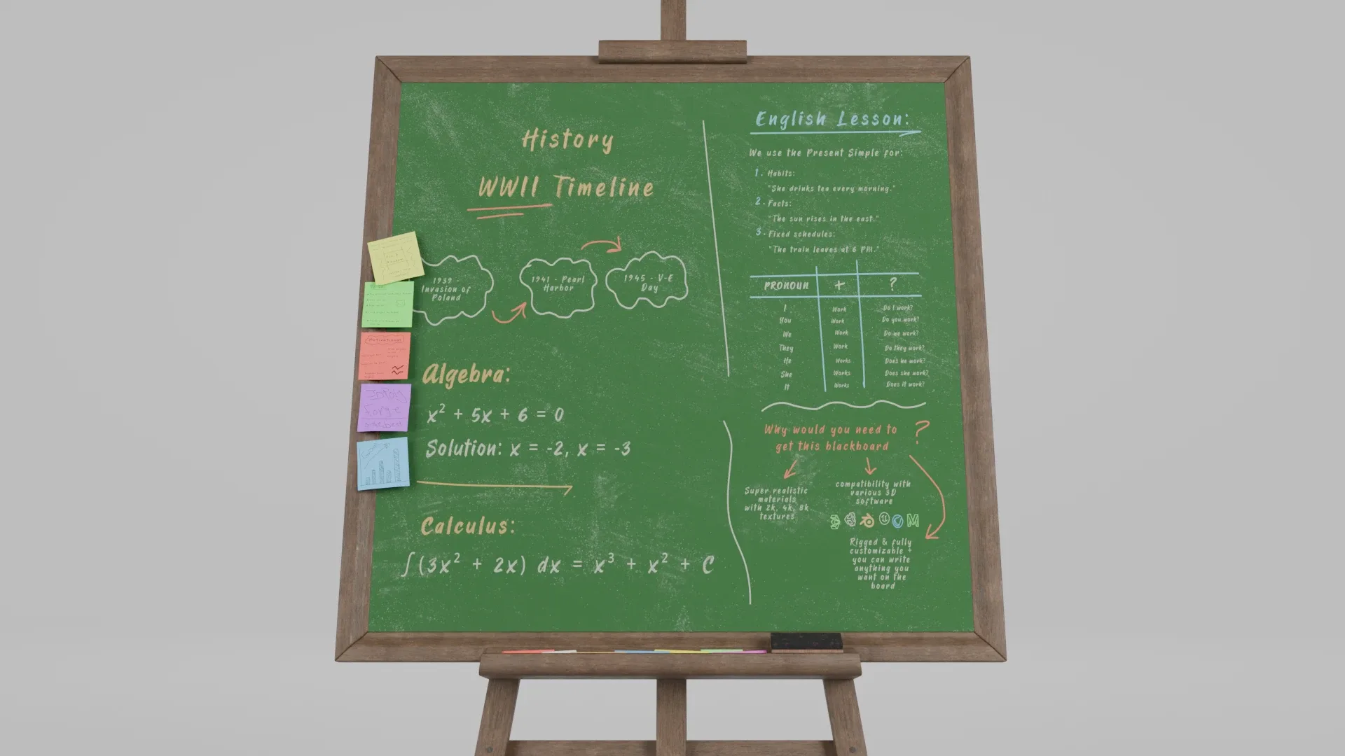 Customizable Wooden Greenboard with Stand - Square Writing Board 3D Model