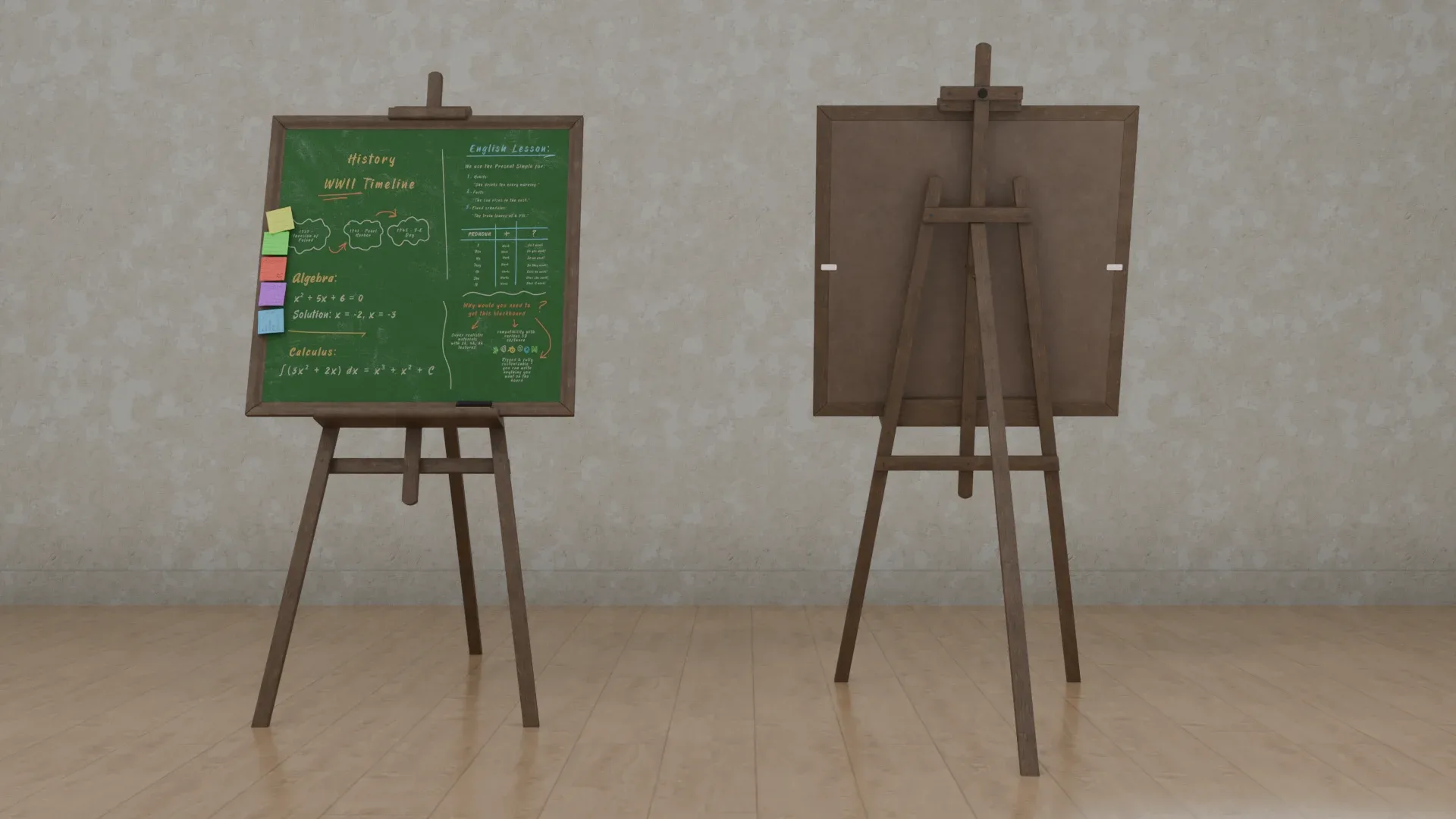 Customizable Wooden Greenboard with Stand - Square Writing Board 3D Model
