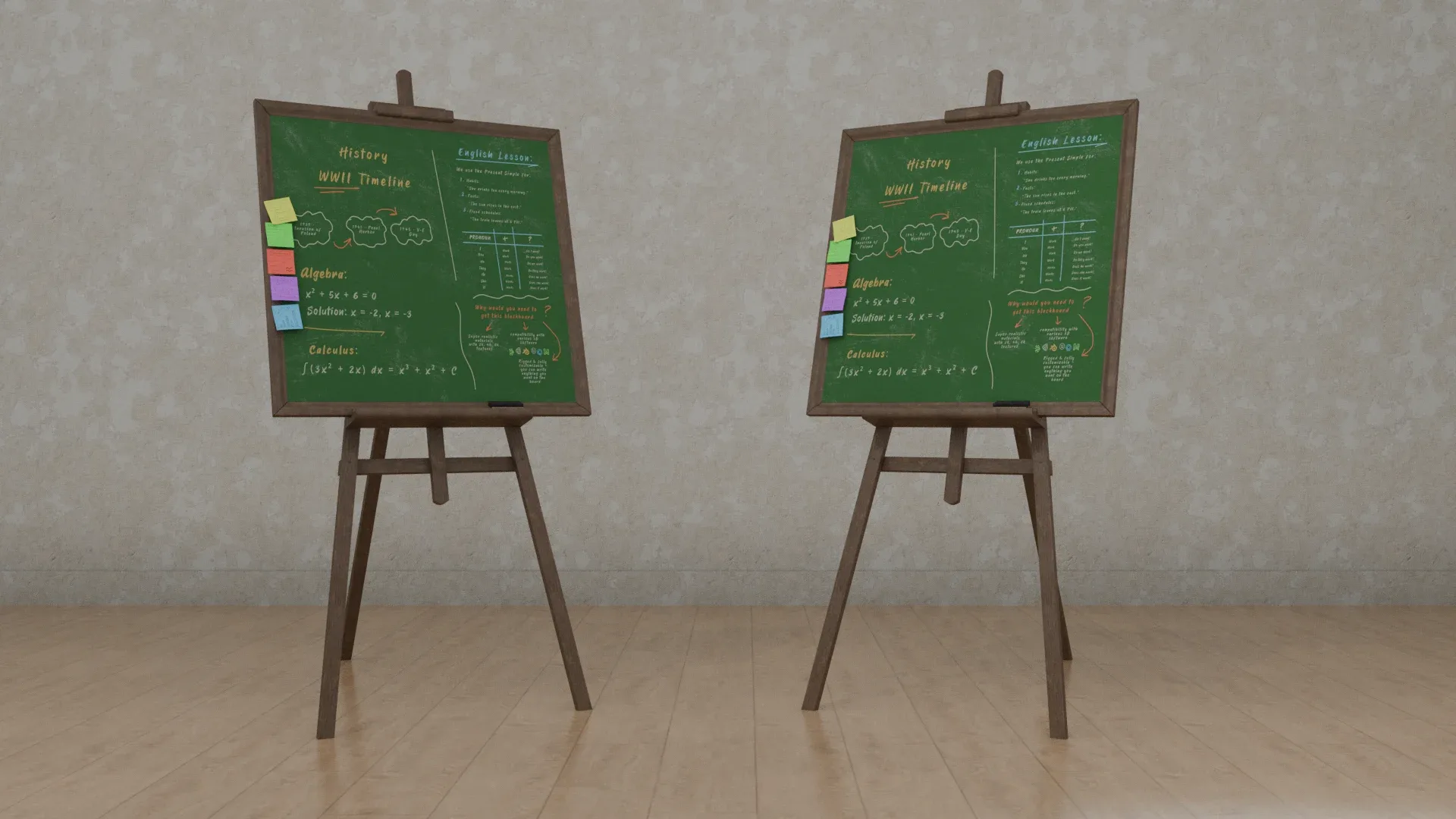 Customizable Wooden Greenboard with Stand - Square Writing Board 3D Model