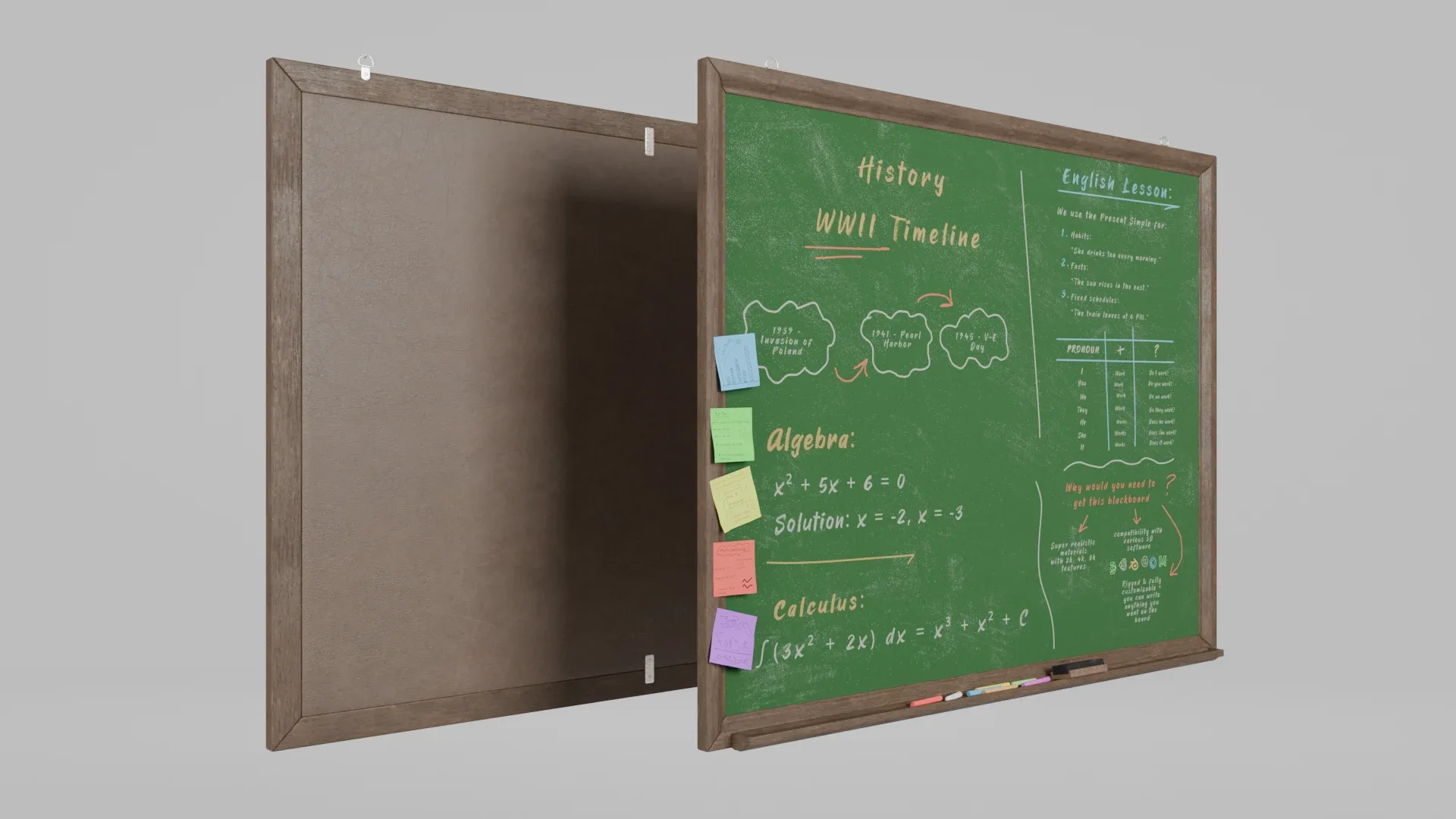Customizable Wall-Mounted Greenboard - Rectangular Wooden Writing Board 3D Model