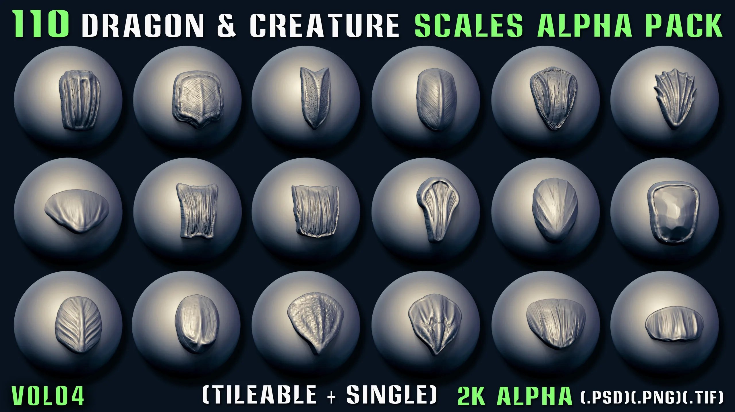 110 Dragon & Creature Scales Alpha Pack – Vol 04 (Tileable + Single)