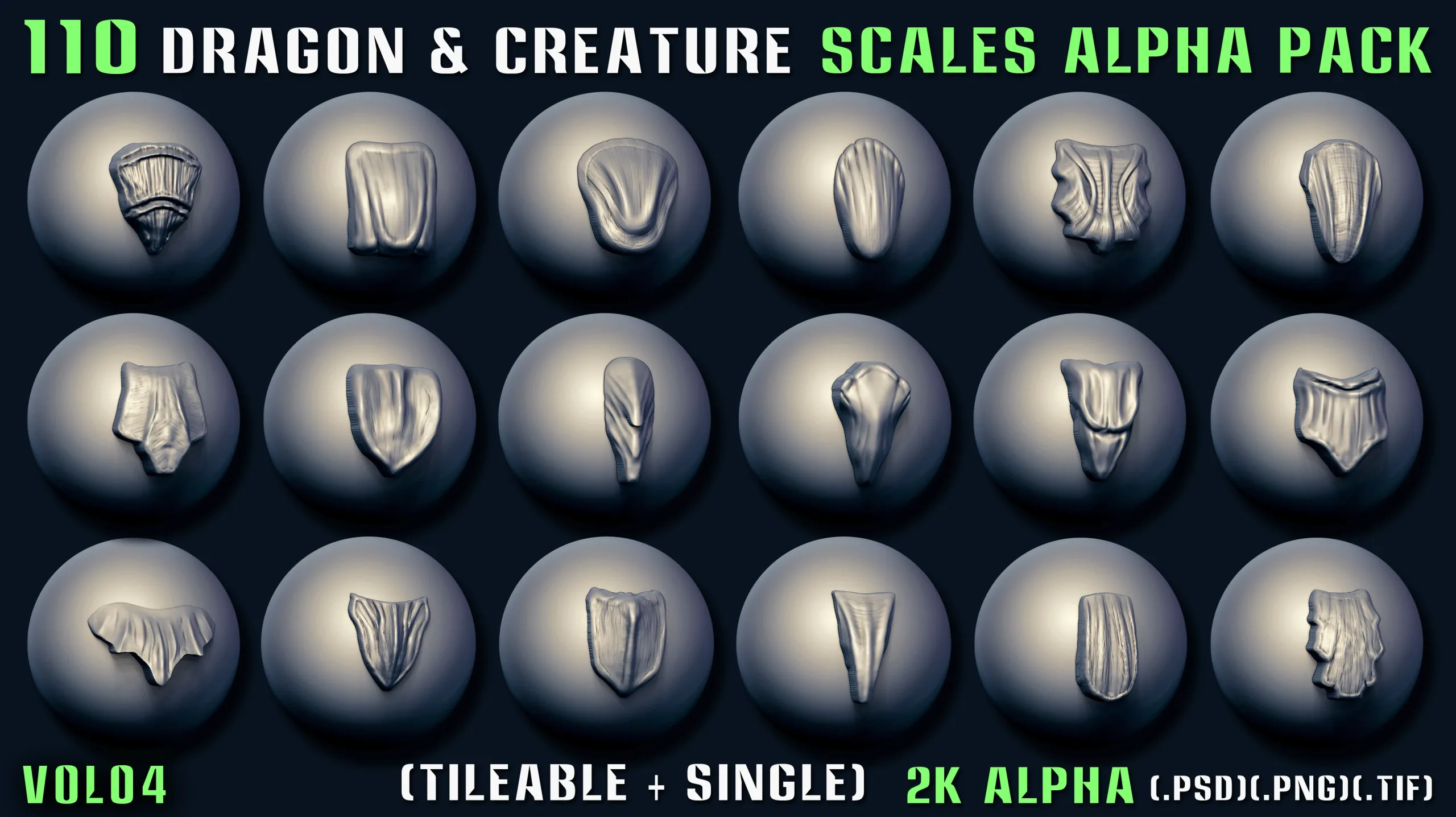 110 Dragon & Creature Scales Alpha Pack – Vol 04 (Tileable + Single)