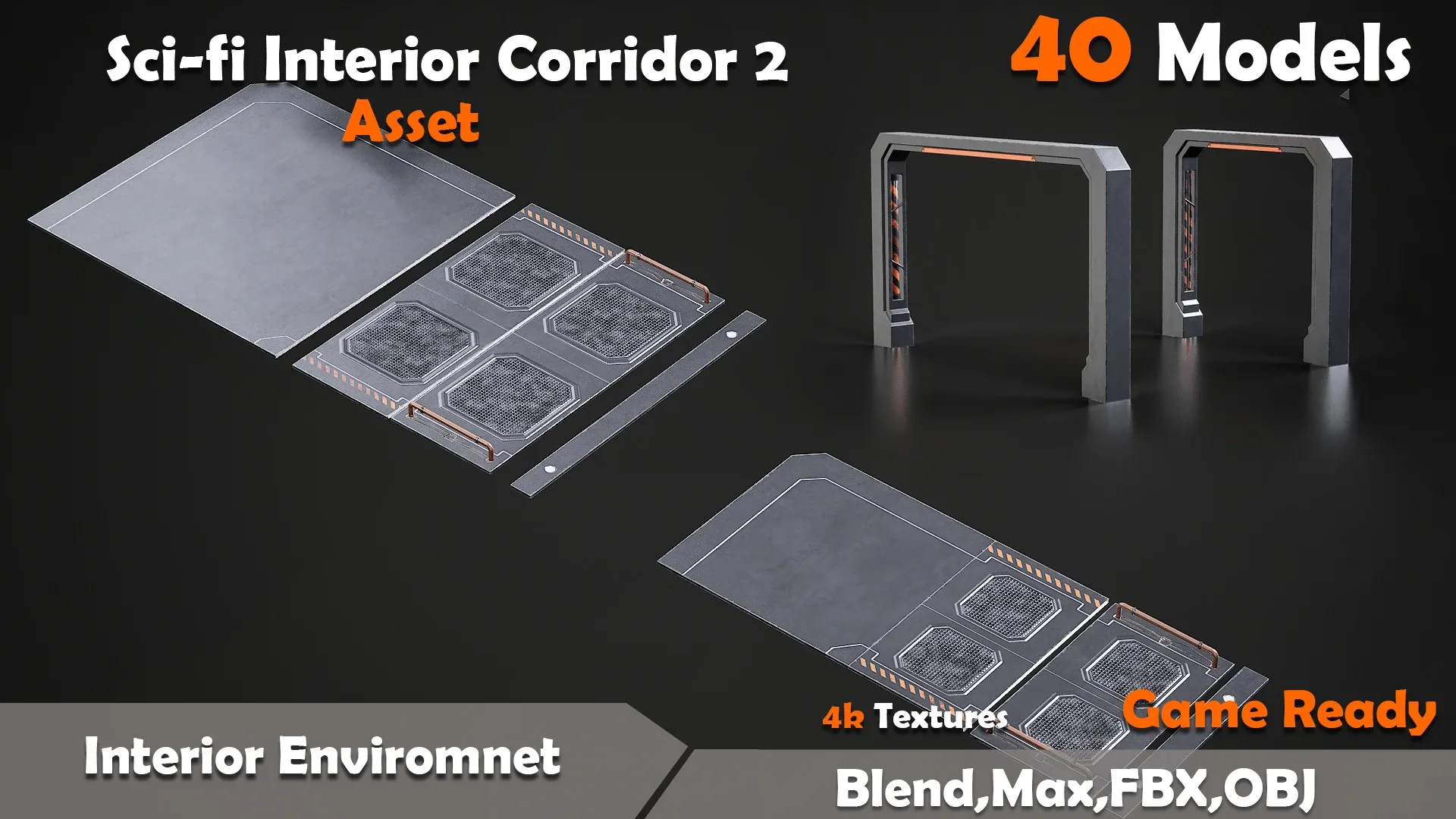 Sci-fi Interior Corridor 2 Asset 40 Models