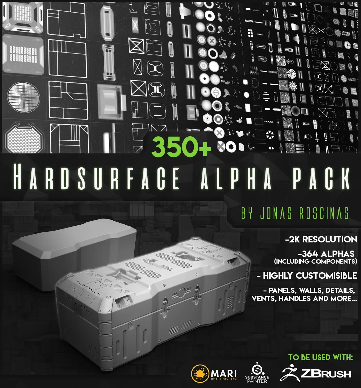 350+ Hard Surface Alpha Pack