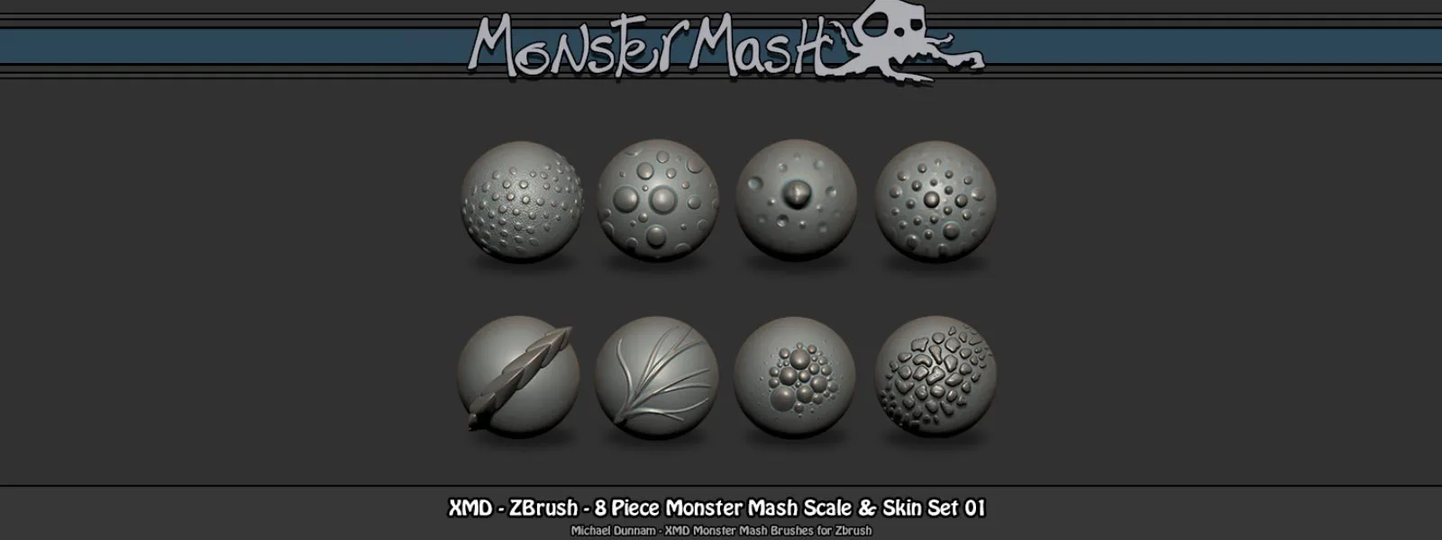 XMD - Monster Mash - ZBrush Brushes - Scales & Skin 01