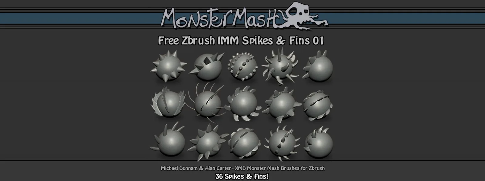 XMD - Free Monster Mash - ZBrush Brushes - Spikes & Fins 01