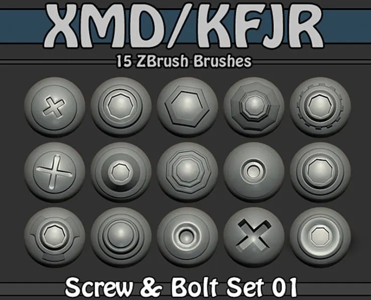 XMD - ZBrush Screw & Bolt Brush Set 01