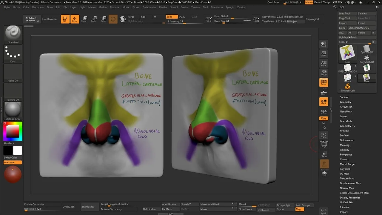 Sculpting the Facial Features in ZBrush