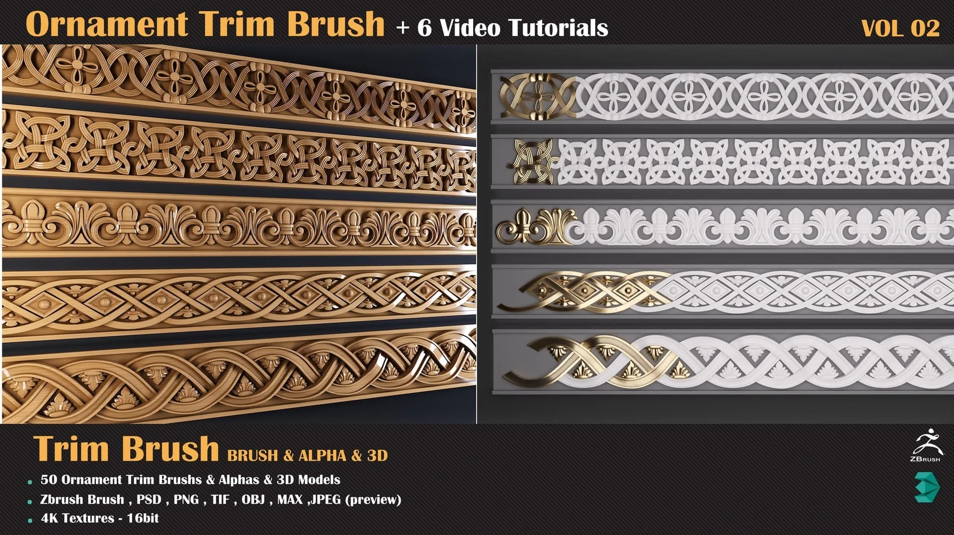 Ornament Trim Brush & 3D Models + 6 Video Tutorials - VOL 02