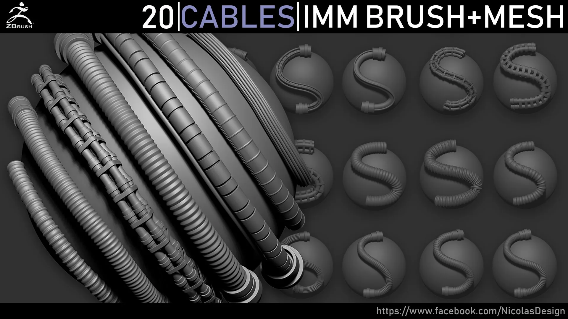 Zbrush - Cables IMM Brush + Meshes