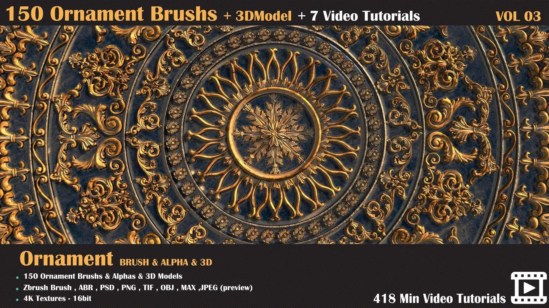 150 Ornament Brushes and 3D Models + 7 Video Tutorials - VOL 03