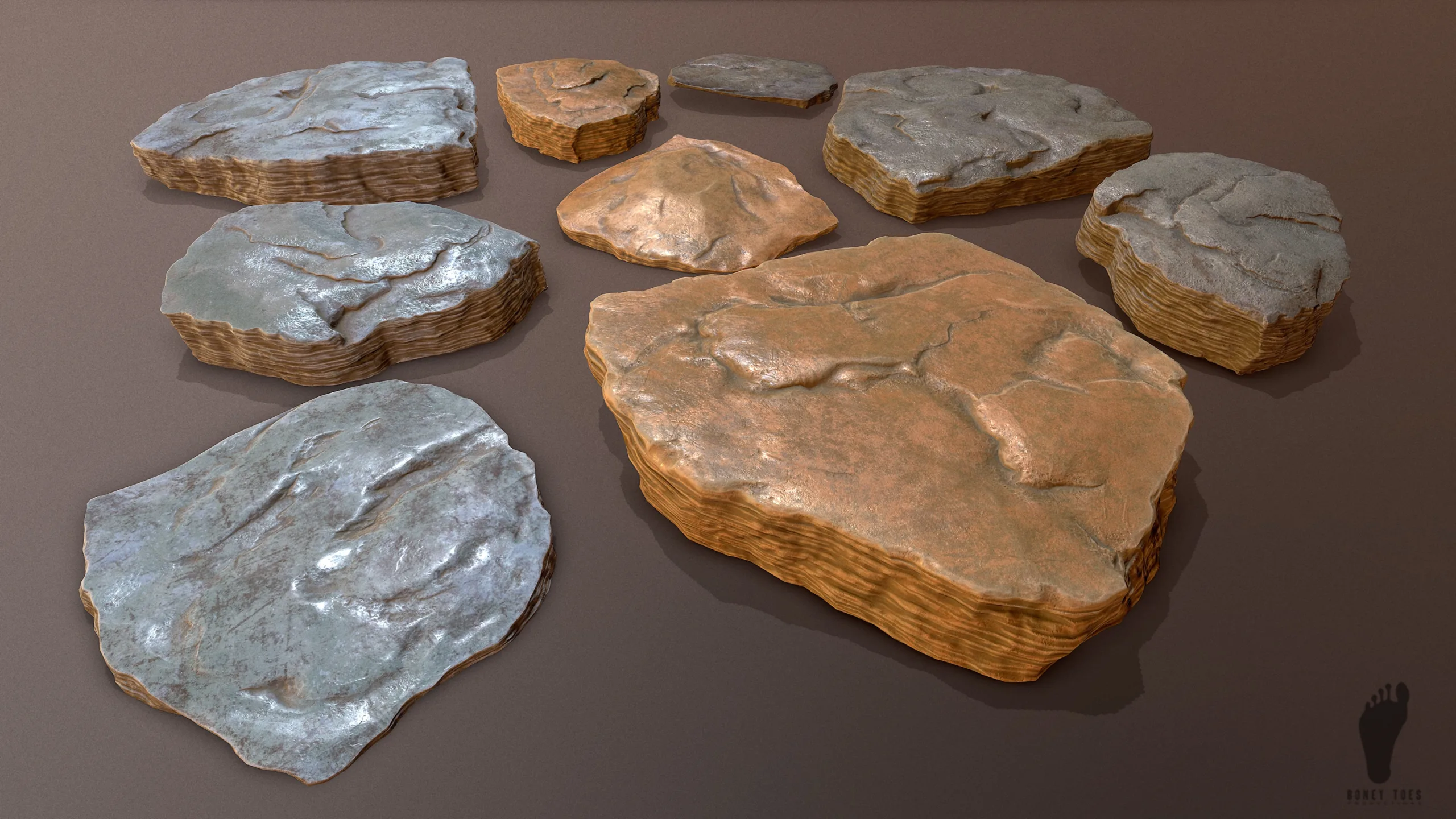 3D ROCK PLATES Game Ready FlippedNormals