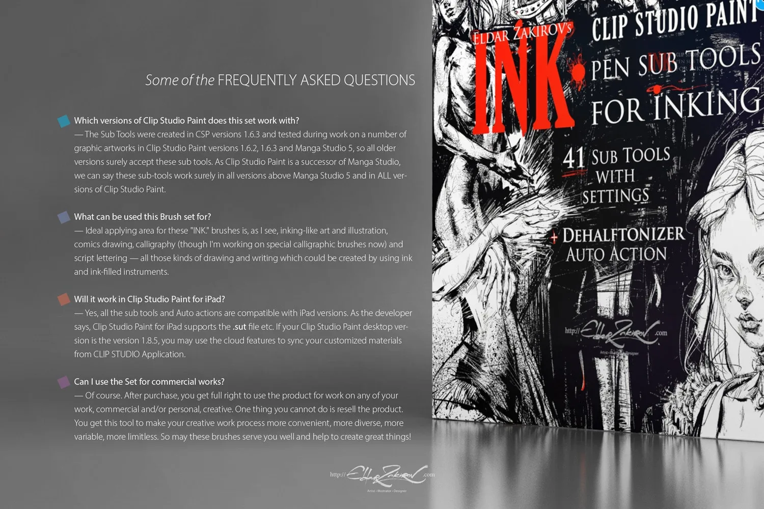 INK. for CLIP STUDIO PAINT: 41 Sub-Tools for Inking + Auto Action for 100% black