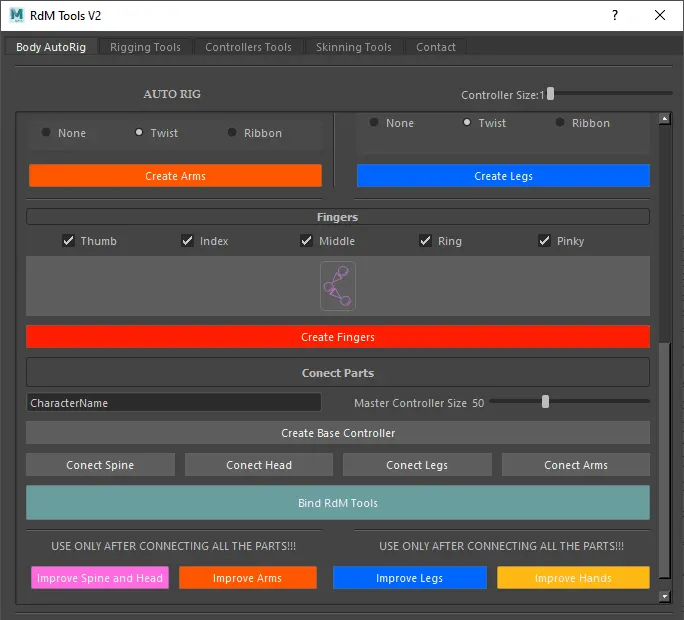 RdM Tools V2 - Easy Rigging Tool for Maya (Not compatible with maya 2022 or later)