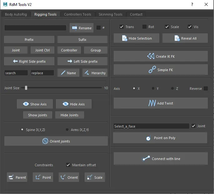 RdM Tools V2 - Easy Rigging Tool for Maya (Not compatible with maya 2022 or later)