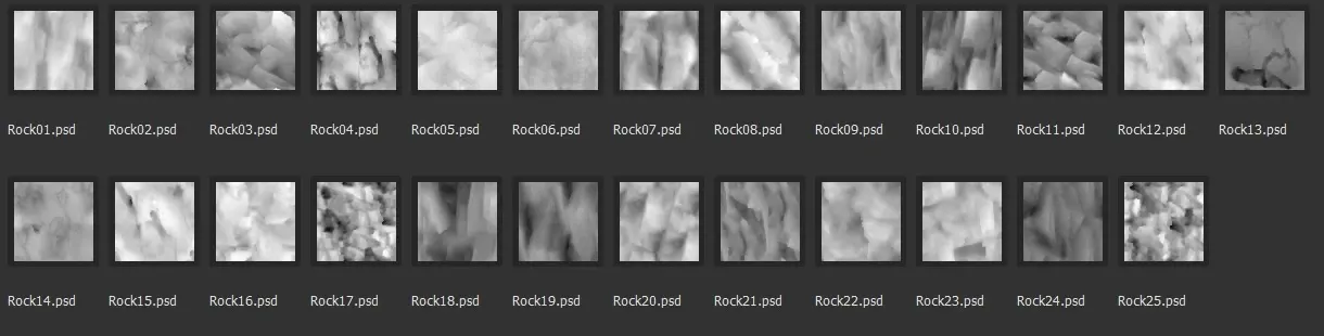 25 Zbrush Rock Alphas With Tileable Variants