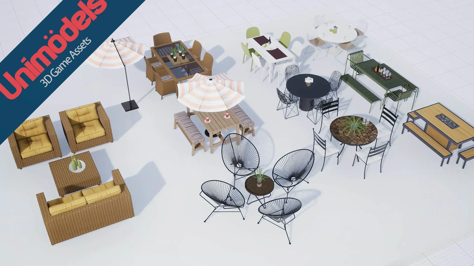 Unimodels Exterior Tables & Chairs Vol. 1 for UE4