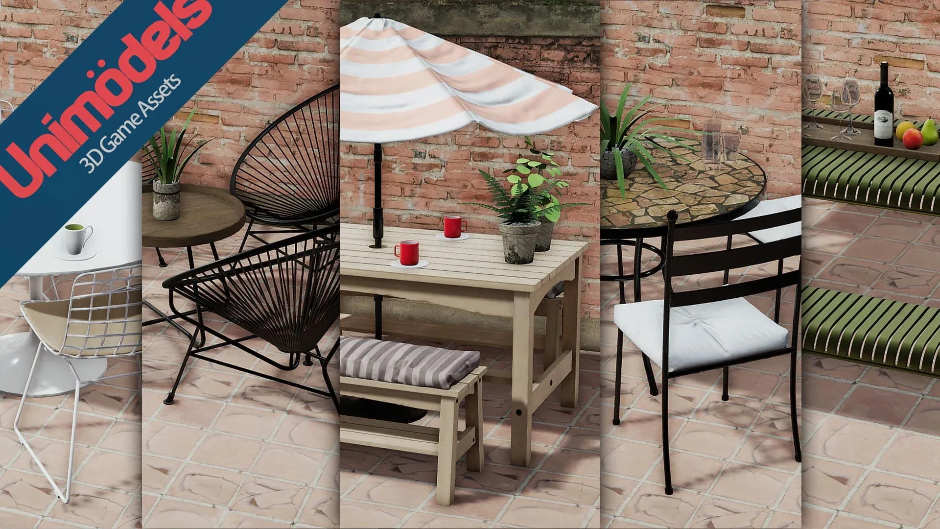 Unimodels Exterior Tables & Chairs Vol. 1 for UE4