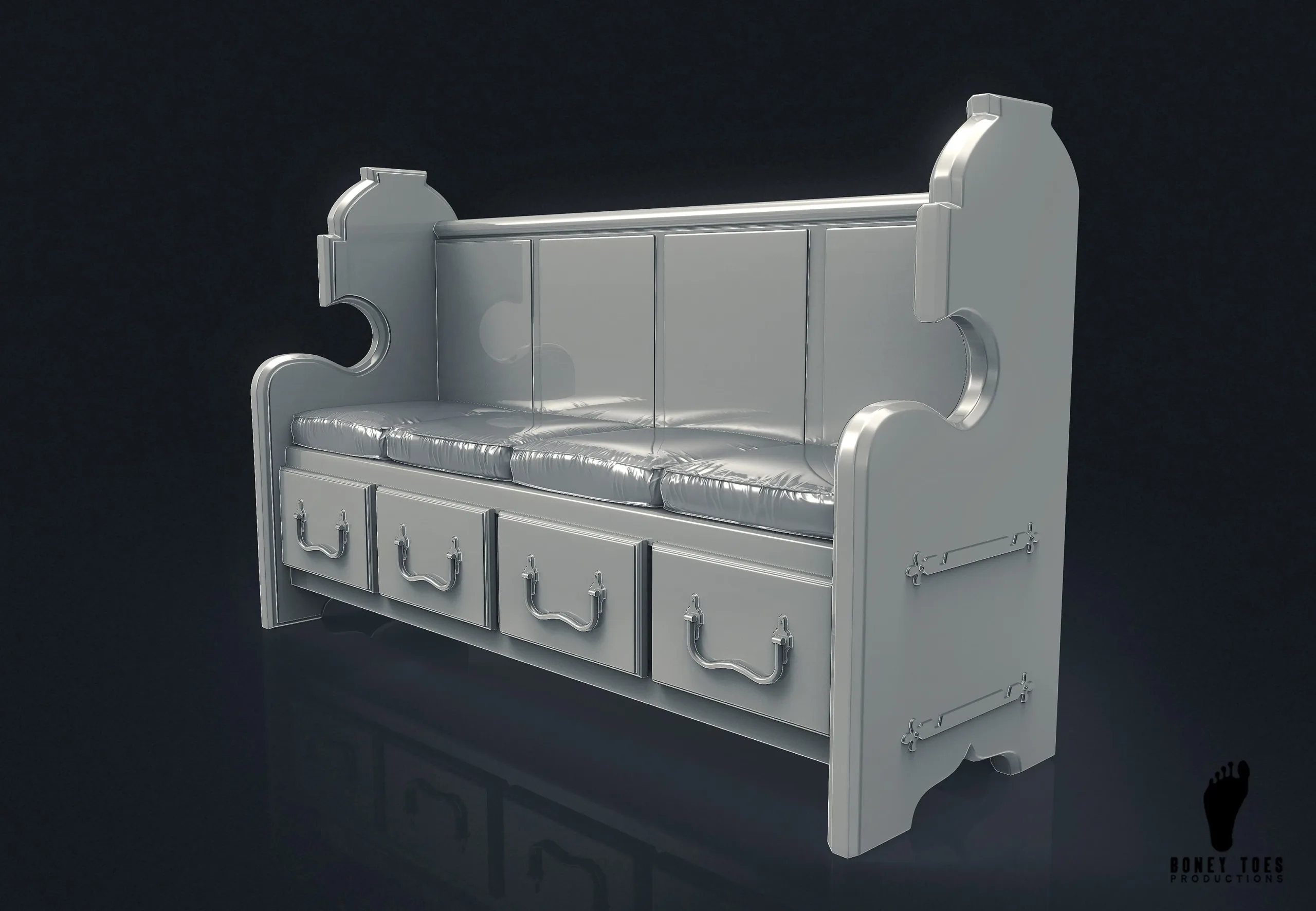 3D Church Bench With Cushion - High Poly