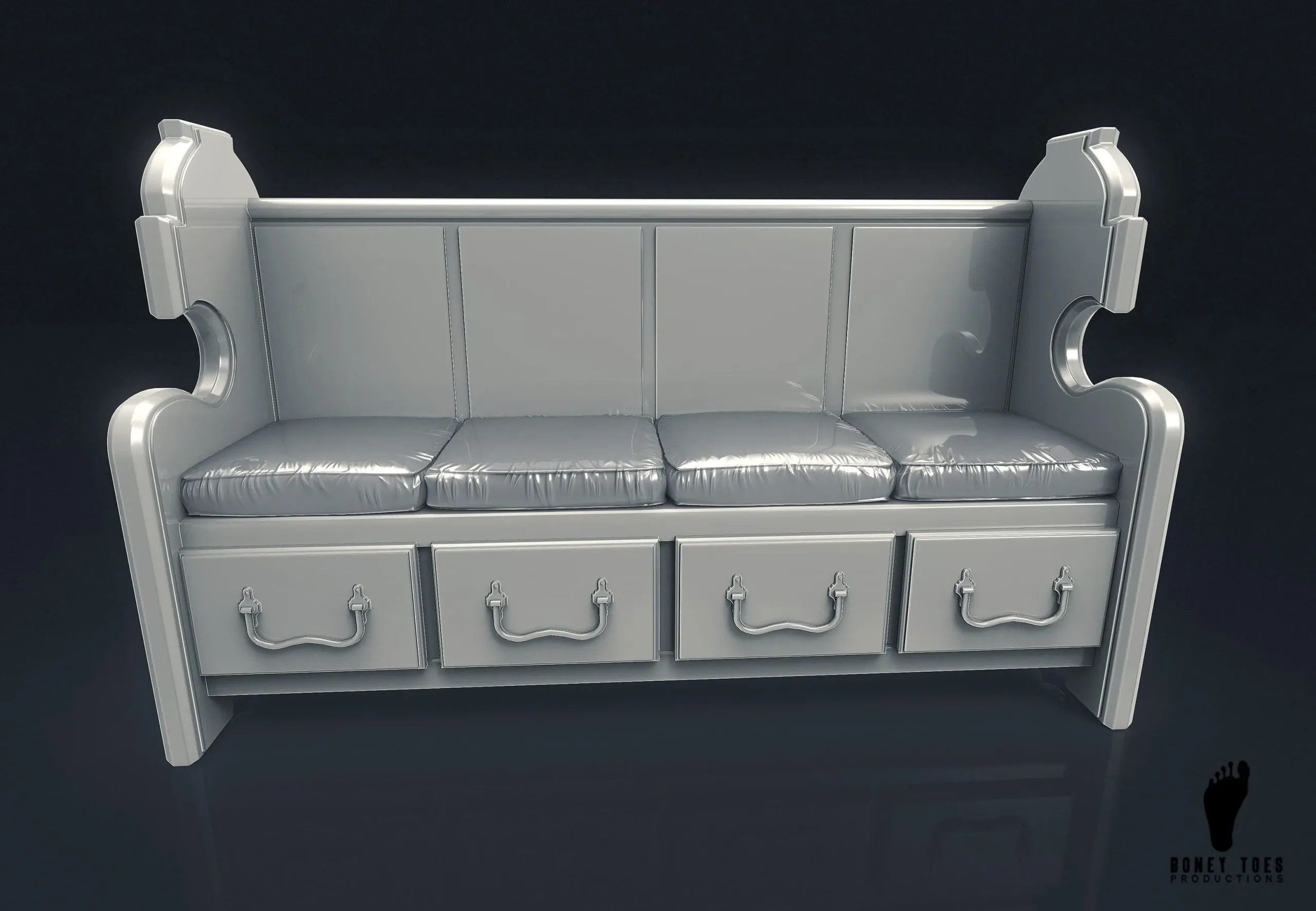 3D Church Bench With Cushion - High Poly