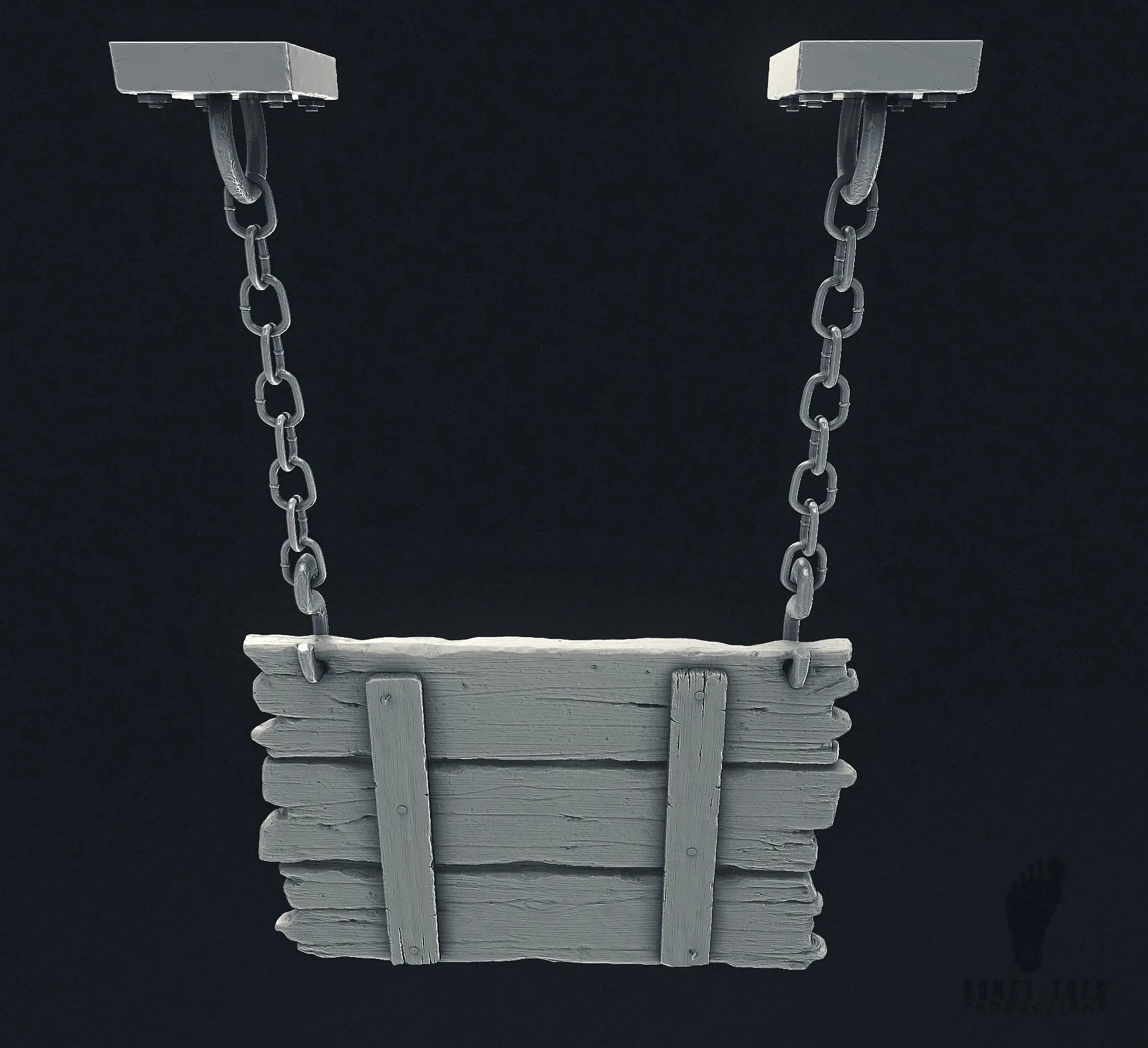 3D 3-Tier Hanging Wooden Sign - High Poly