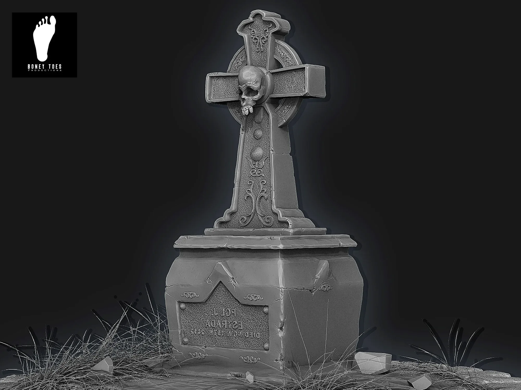 3D Skull Tombstone - High Poly